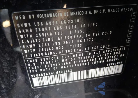 2020 Volkswagen Tiguan 2.0T Sel Premium R-Line z USA, uszkodzony, nr VIN 3VV4B7AX4LM121262